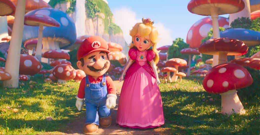 Super Mario Bros, La Película, escena de Mario y Peach caminando.